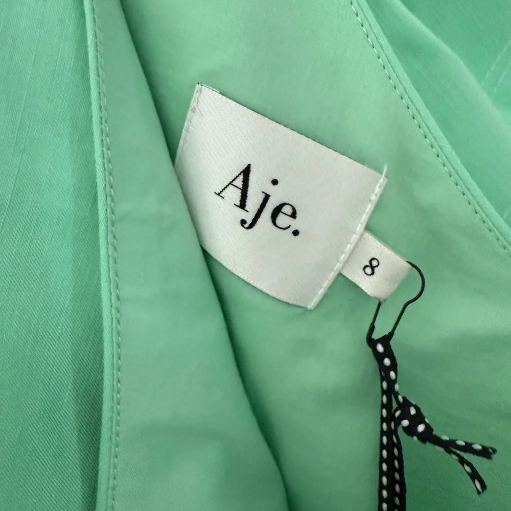 Aje Women's Green Linen Flutter Sleeve One-Shoulder Bonjour Dress Size 8AU , 4US - Picture 3 of 6